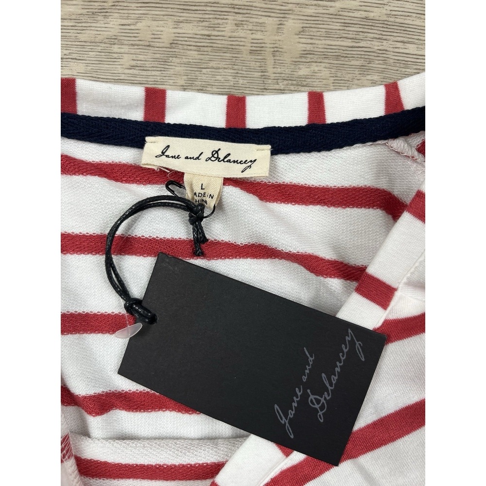 Anthropology Jane and Delaney Shirt Tee Sz Large Red White Striped Nautical NWT - Picture 2 of 11